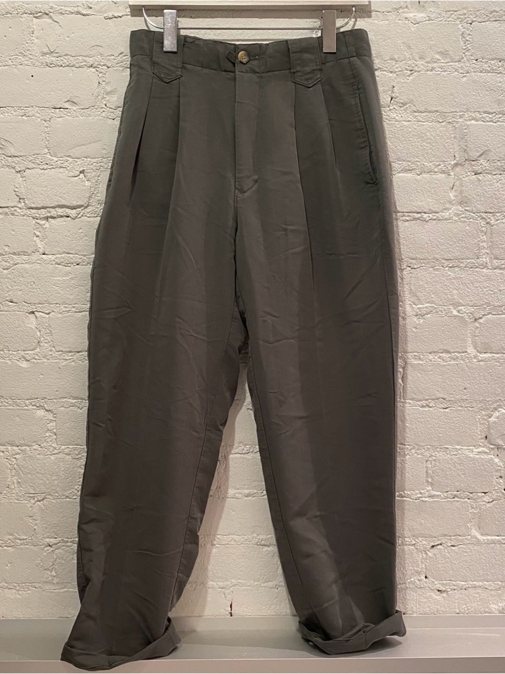 Vintage High Waisted Pleated Army Pants Olive Cotton-blend Chinos Unisex 28” Y2K